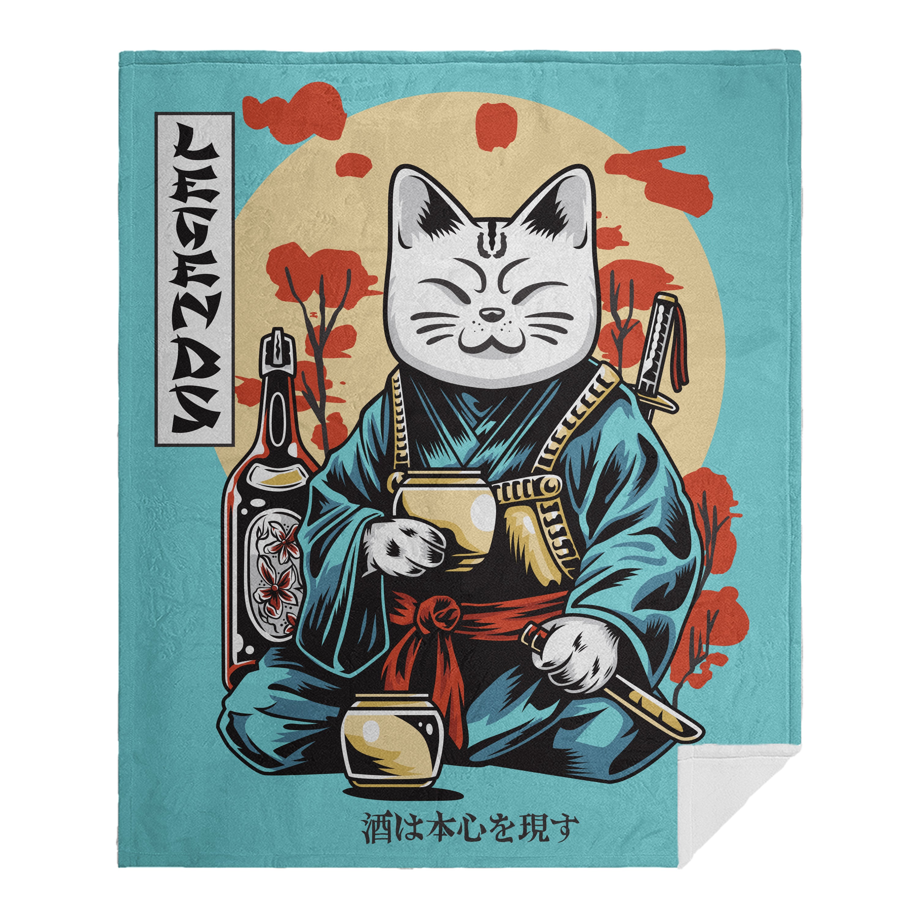 Blanket - Blue Samurai Cat